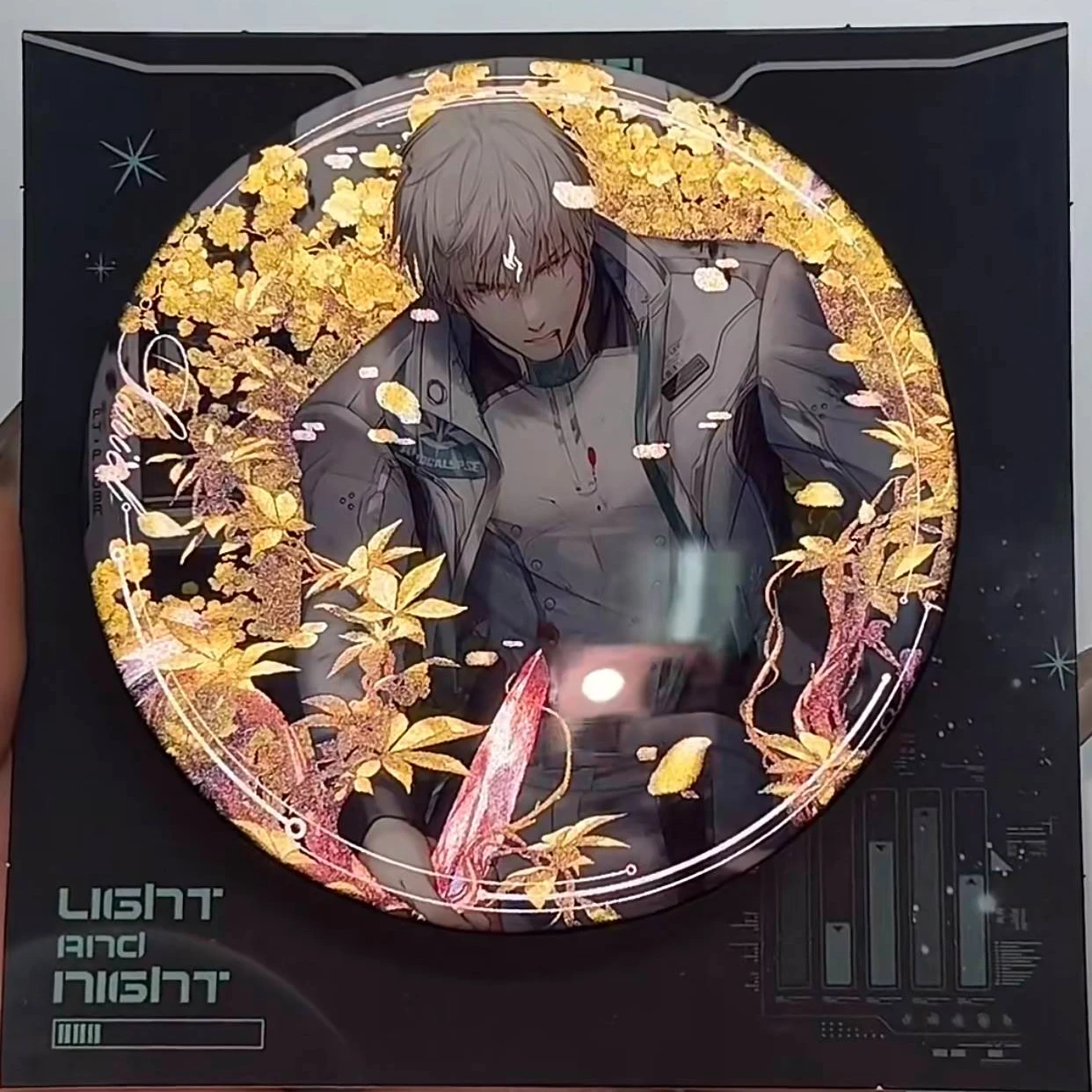 

Anime Light and Night Osborn Jesse Charlie Sariel Evan Cosplay 58MM reflect light silver glitter Double flash badge decoration