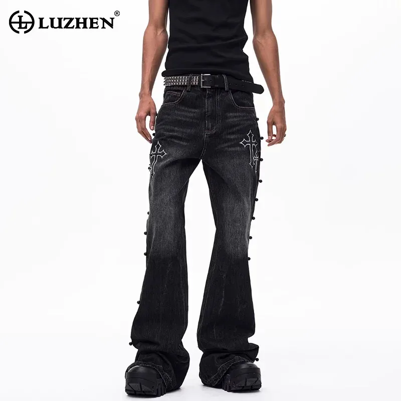 LUZHEN 2026 New Original Pattern Embroidery Slim Fit Casual Jeans Men's Fashion Handsome High Quality Street Denim Pants JY6435