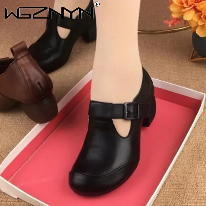 Fashion Handmade Retro Style Women Platform Shoes Summer Autumn Genuine PU Leather Wedges Heel Shallow Casual High Heels Shoes