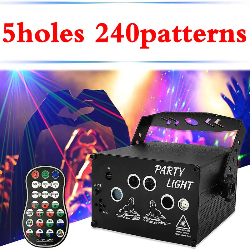 

USB Laser Projector Disco Light Home DJ Mini Lazer Sound Party Lights Remote Control RGB Strobe Stage Lighting Battery Operated