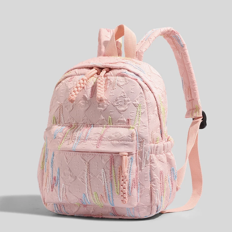 

Textured Backpack with Colorful Embroidery - Lightweight Casual Daypack for School & Daily Use