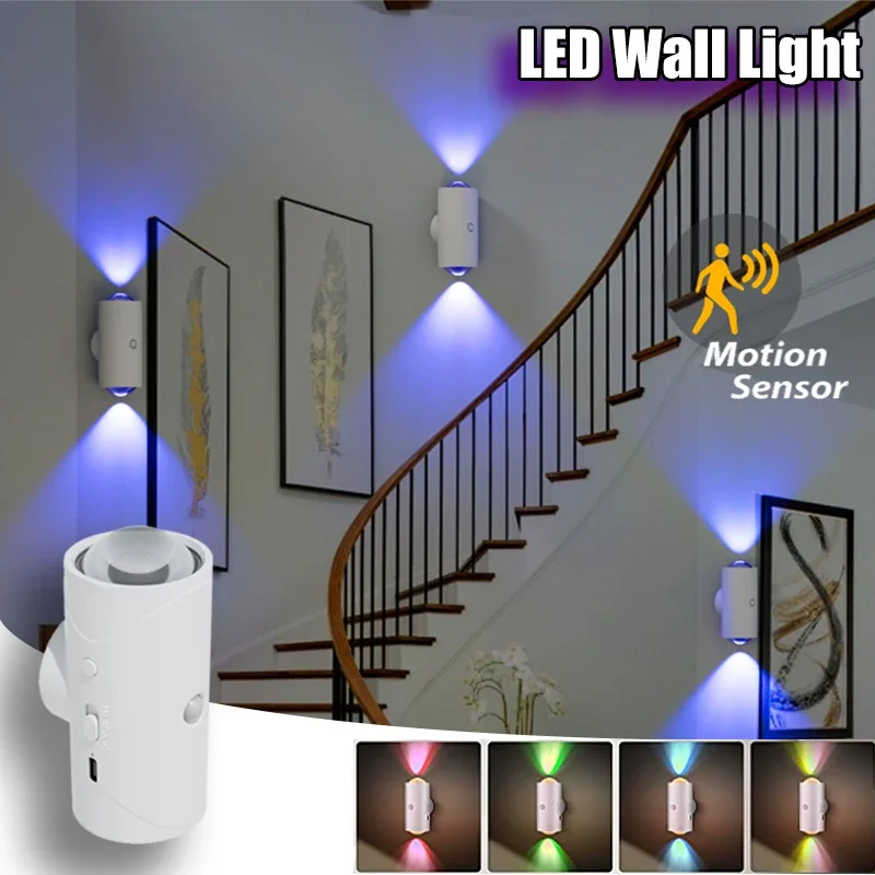 

Rechargeable LED Night Light with Motion Sensor Wall Lamp RGB Gradient Ambient Light Dimmable Indoor Light Magnetic Step Lamp