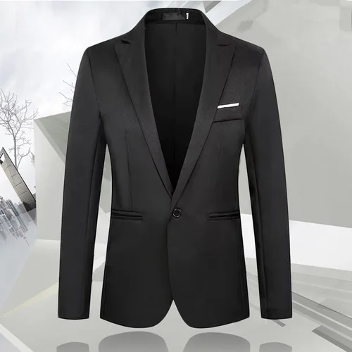 Imagen 2 del producto Traje ajustado a la moda de otoño para hombre, chaqueta subtlety Formal informal de negocios con solapa de Color puro, traje ligero de lujo de manga larga, ropa de calle