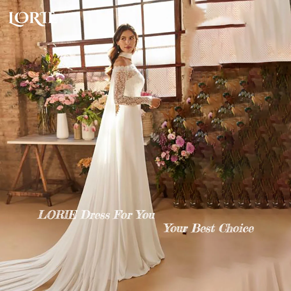 LORIE Satin Boho Wedding Dresses Appliques A-Line Long Sleeve Lace Bridal Gown Princess Bride Dress Customized Simple Dress 2026