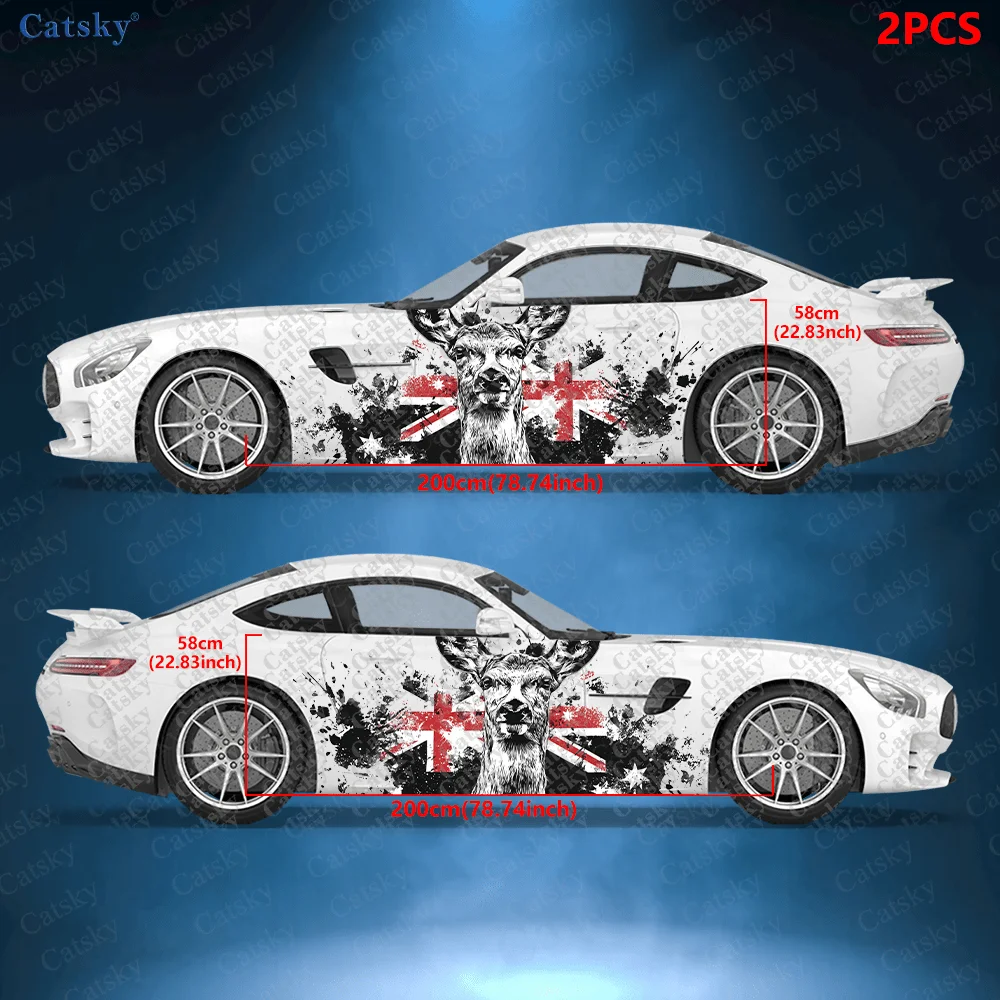 2pcs Deer National Flag Splash Car Side Wraps, Self-Adhesive PVC Waterproof & Scratch-Resistant Stickers, Car Accessory Gift