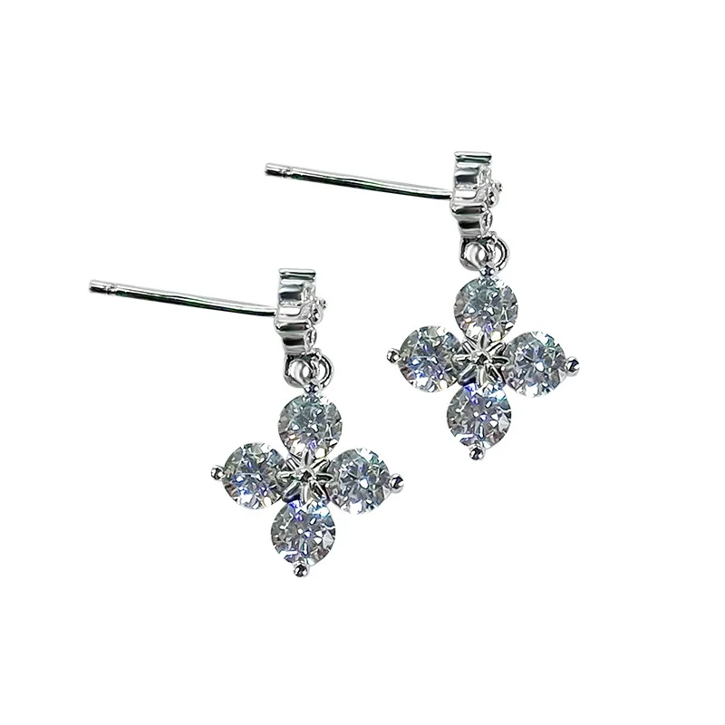 

S925 Sterling Silver Exquisite Ice Crystal Grass Leaf Stud Earrings for Women - Niche, High-End Style Drop Earrings, Elegant Ear