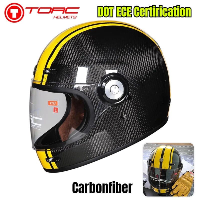 

TORC Carbon Fiber Helmet T135 Full Face Cover Retro Helmet Men and Women Motorcycle Personality Off Road Helmet Casco Capacete