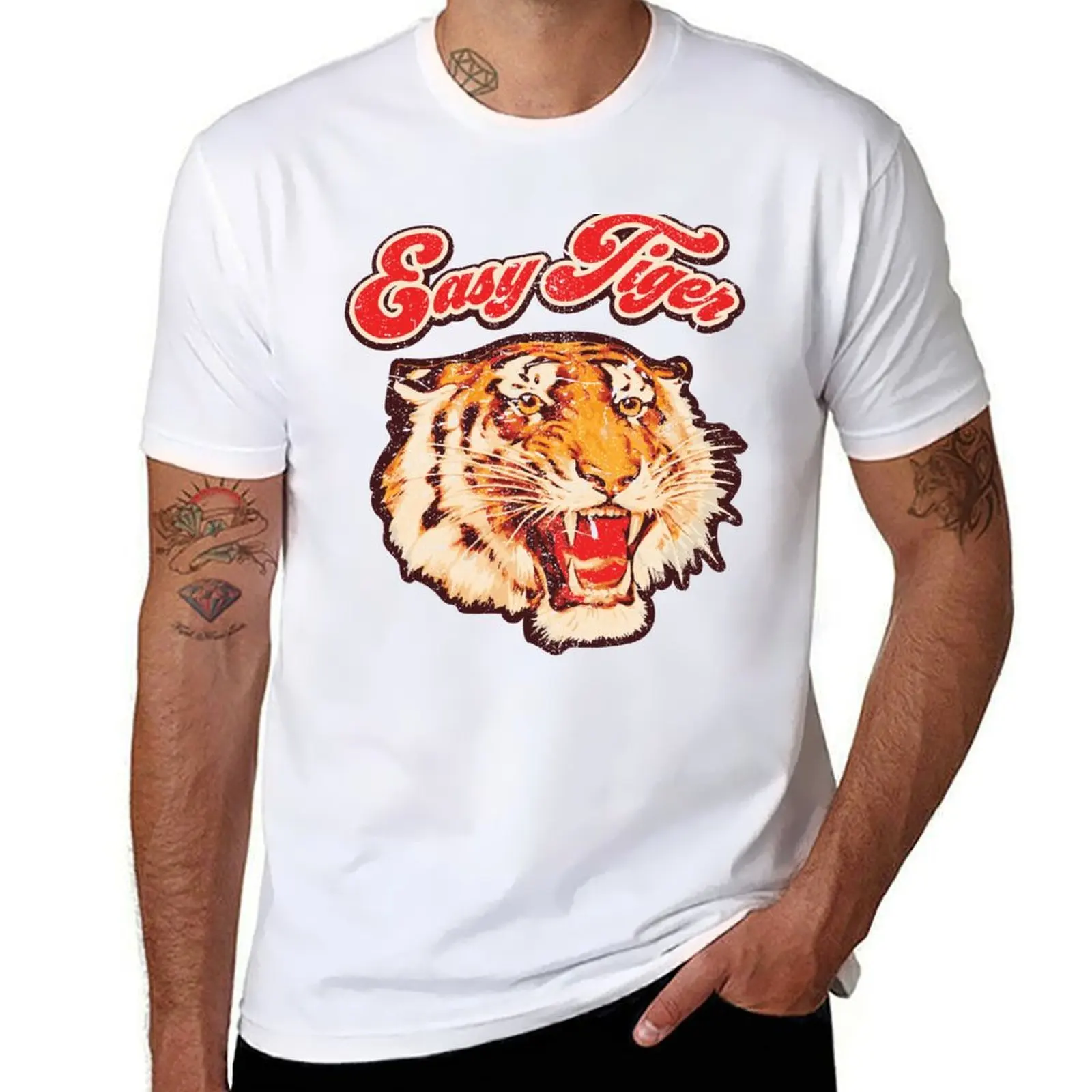 

Винтажная потертая футболка Easy Tiger, мужские футболки для мужчин, мужская футболка, футболка