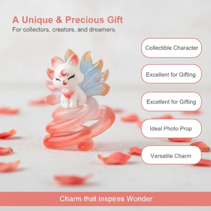Cute Nine-tailed Fox Resin Charms Cartoon Animal Figurines DIY Keychain Pendants Mini Desktop Car Ornaments Craft Supplies