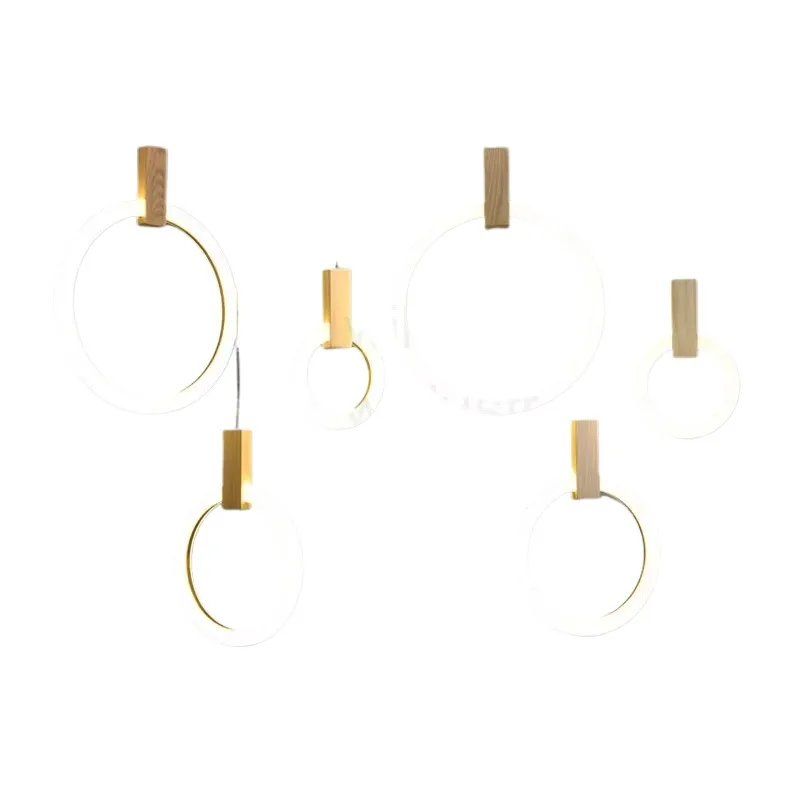 

Led Pendant Lamp Round Pmma Ring Wood Suspension Hanging Light Ceiling Chandelier Dinning Room Restaurant Staircase