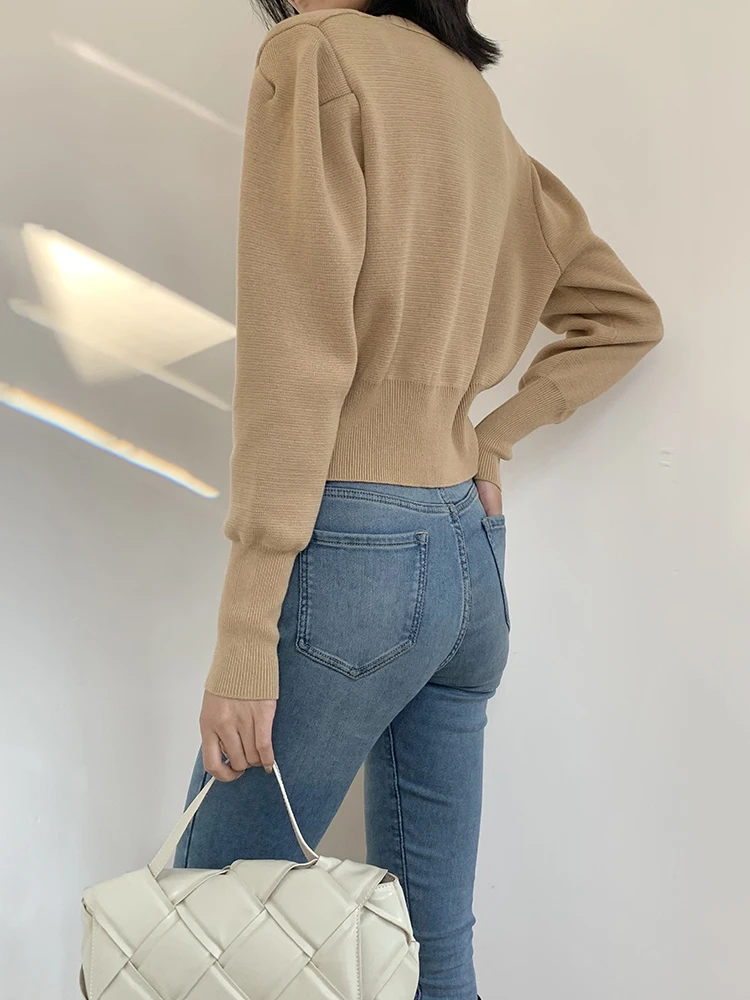 Knitted Sweater For Women 2024 Autumn Long Sleeve Single-Breasted V-neck Short Knitwear Cardigans C-065