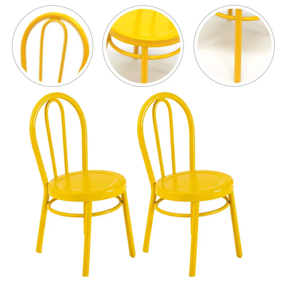 

2Pcs Miniature Iron Chair Exquisite Detail Mini Home Ornament Bedroom Decoration Small House Supplies Miniature Chair