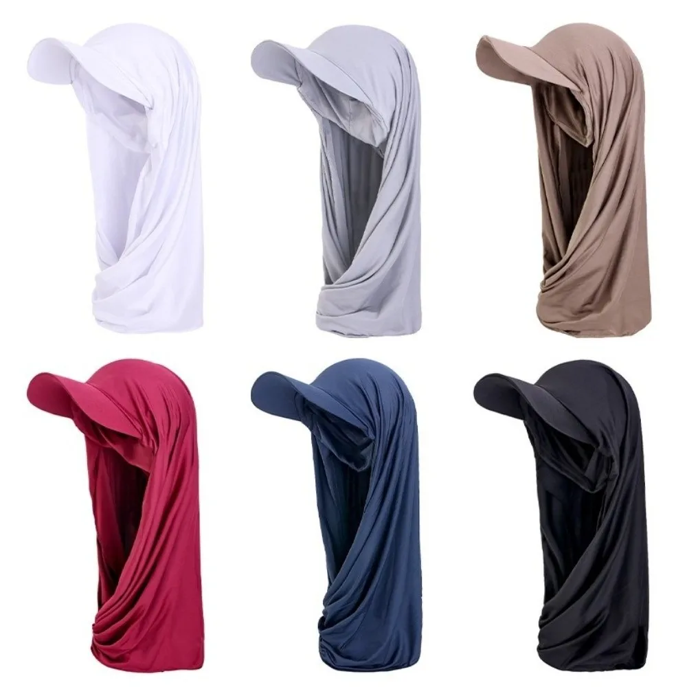 

Long Solid Color Brim Bandana Cap Simple Adjustable Hijab Shawl Hat Breathable Polyester Sun Visor Turban Outdoor