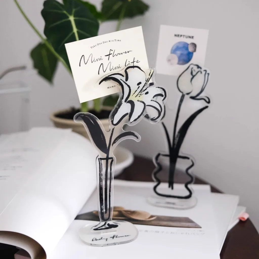 Desk Message Holder Decorative Acrylic Flower Note Holder Acrylic Card Holder Layered Decorative Card Stand For Bookshelf