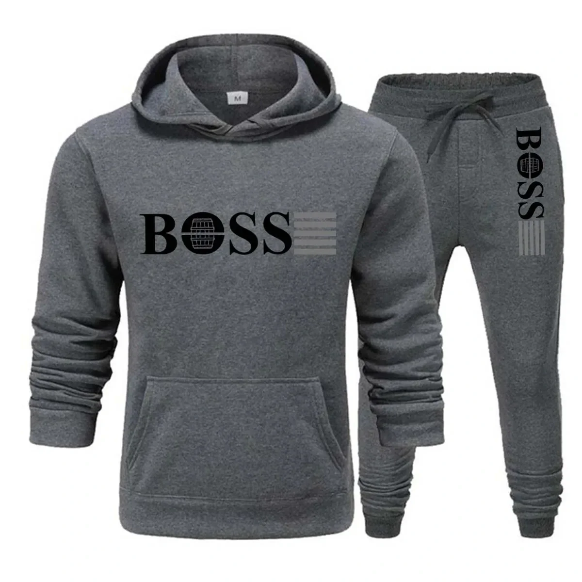 Men's and women's fall and winter hooded sweatshirt + drawstring pants two-piece fitness running outdoor casual wear set