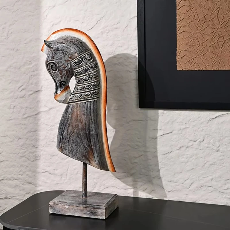 

Modern Interior Home Decor Living Room Study Grey Resin Vintage Maned Horse Ornament