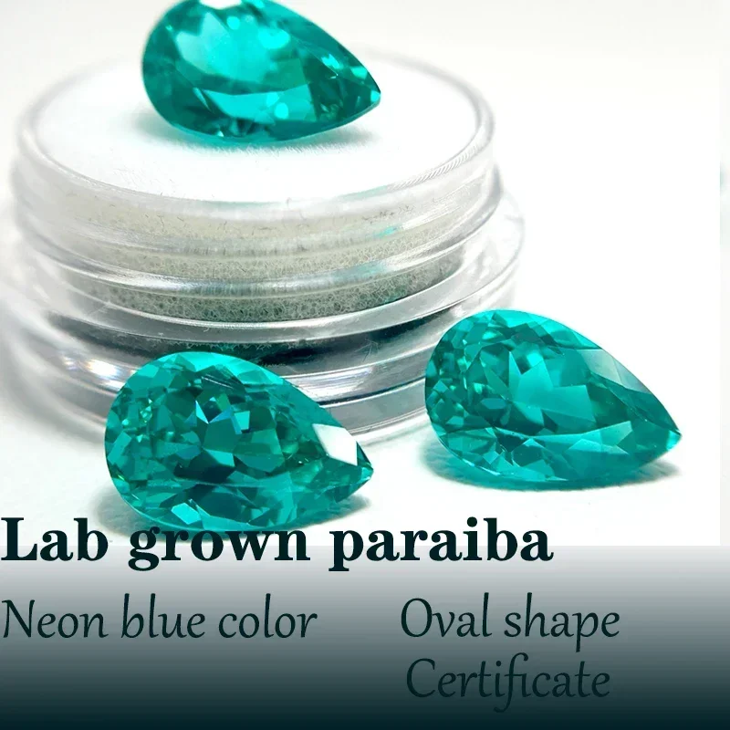 

Pear Shape Lab Grown Paraiba Neon Blue Color VVS1 for DIY Charms Necklace Earrings Main Materials with Certificate Wholesale