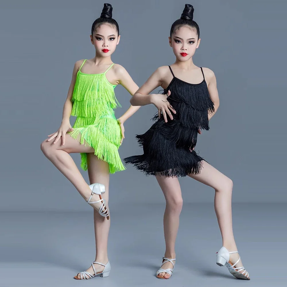 ラテンダンスドレスガールダイヤモンドタッセルプロフェッショナル競技スーツ大人子供ハイエンドカスタムステージ衣装タンゴ衣装