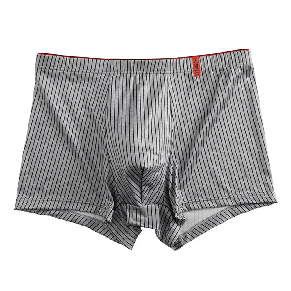 

3d Cut Boxer Briefs Men's Mid-rise Striped Print Boxer Briefs with U-convex 3d Cut for Daily Wear Sleep Travel Soft Elastic