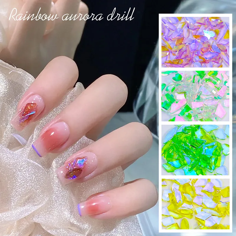 

50pcs/Bag Aurora Rainbow Nails Rhinestones Mix Shiny Shaped Diamond Nail Art Decorations Symphony Ice Transparent DIY Ornaments