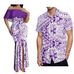 Custom Samoan Dress Women'S Off-The-Shoulder Dress Hawaiian Party Fishtail Skirt And Men'S Shirt Polynesian Couple Suit