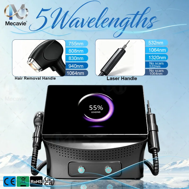 2 in 1 4000W Diode Pico Laser 4 Wavelengths 755 808 940 1064nm Ice Point Hair Removal 5 Probes Tattoo Spot Removal CE Certified
