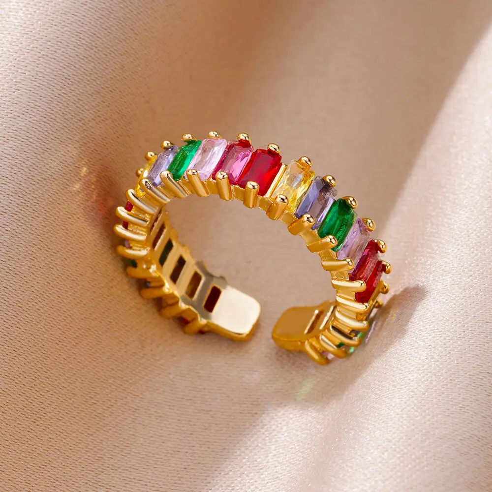 Anillos Gold Farbe Zirkonia Chic Ringe Für Frauen 2025, Punk Elegante Hochzeit Party Ästhetischen Edelstahl Ring Schmuck