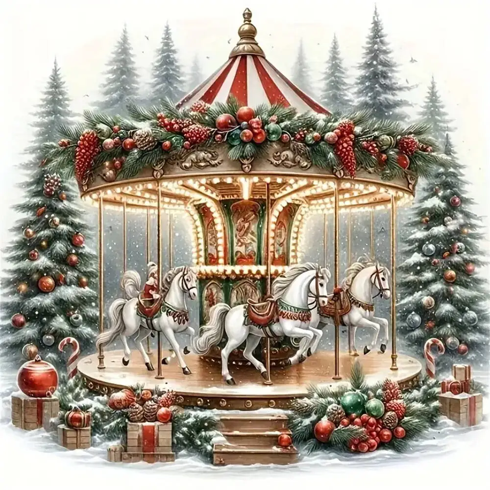 Diamant-Malerei Karussell voller runder Diamant-Mosaik Winterlandschaft Baum DIY neue Ankunft Weihnachtsgeschenke