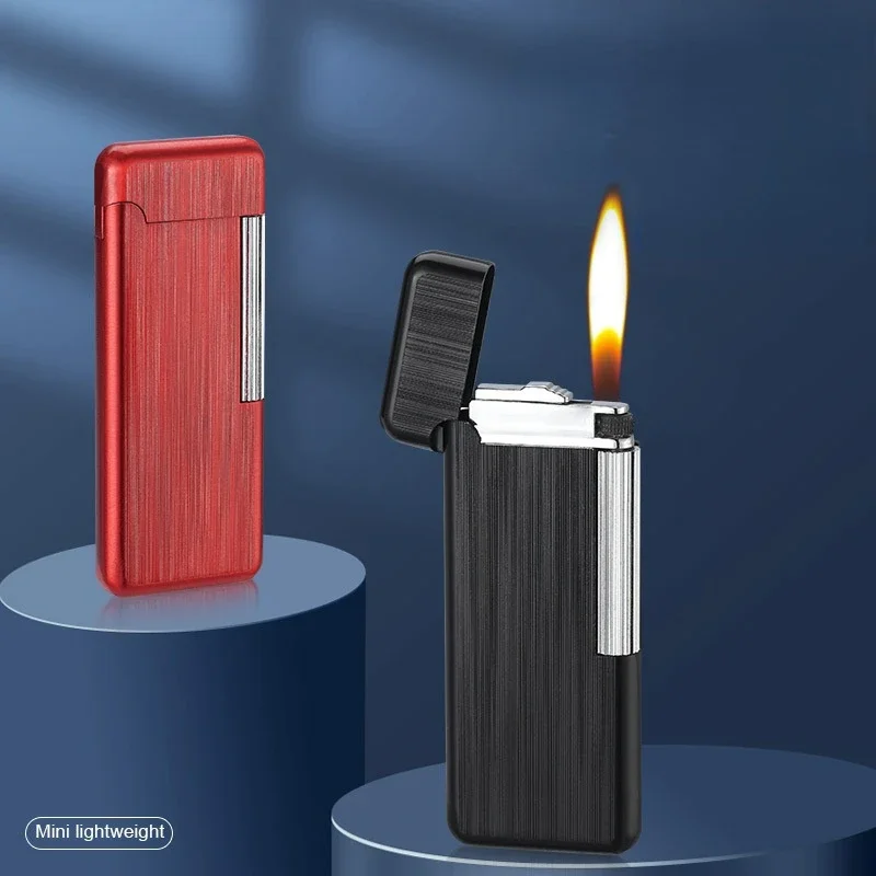 Ultra-thin Side Slip Grinding Wheel Gas Lighter Open Flame Portable Ignition Tool Metal Butane Lighters Cigarette Accessories