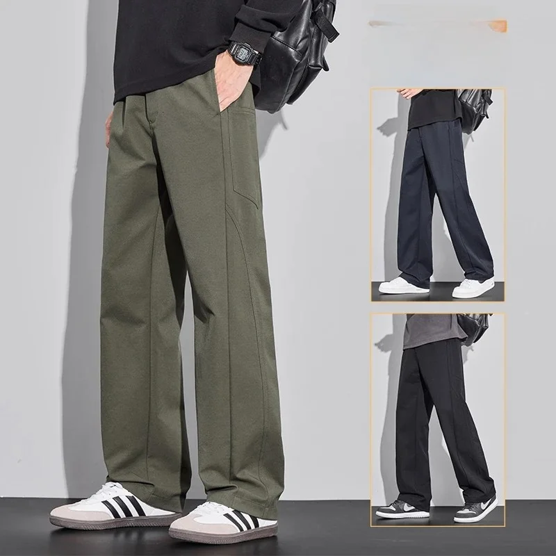 

Удобные мужские рабочие брюки для осени и зимы, новые, из хлопкового трикотажа, имитация твила, эластичные, повседневные, деловые, из полиэстера...