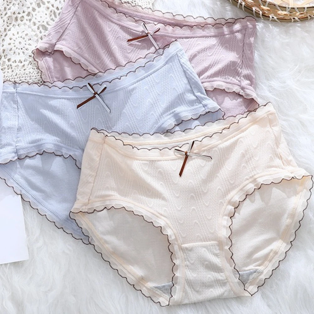 

Elastic Bowknot Lace Printed Briefs Cotton Crotch Intimates Bow Panties Lace Breathable Women Underwear Daily