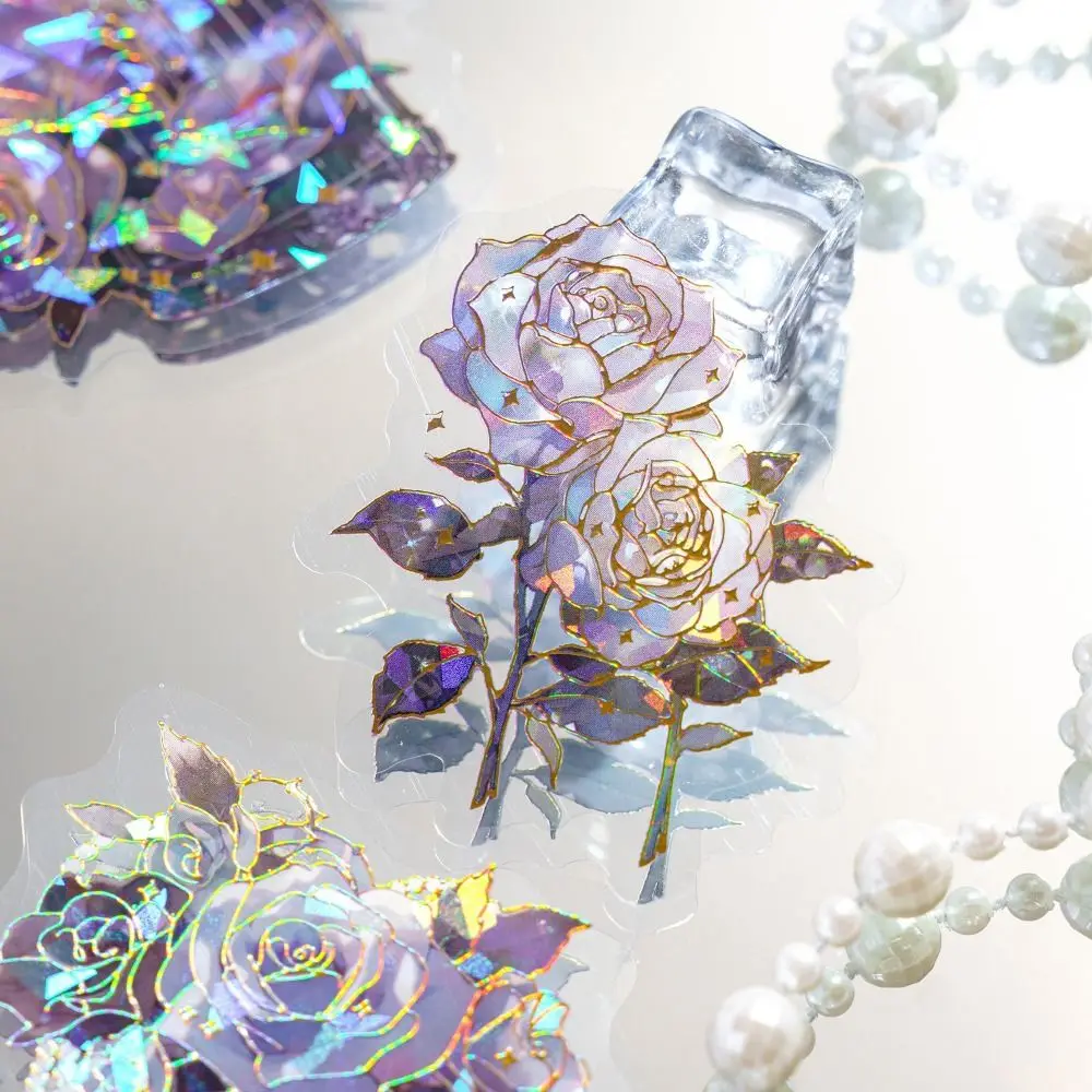 20 個クリエイティブかわいい花植物ステッカー DIY 手作り PET ハンドブックステッカー花柄レーザーノートブックステッカー