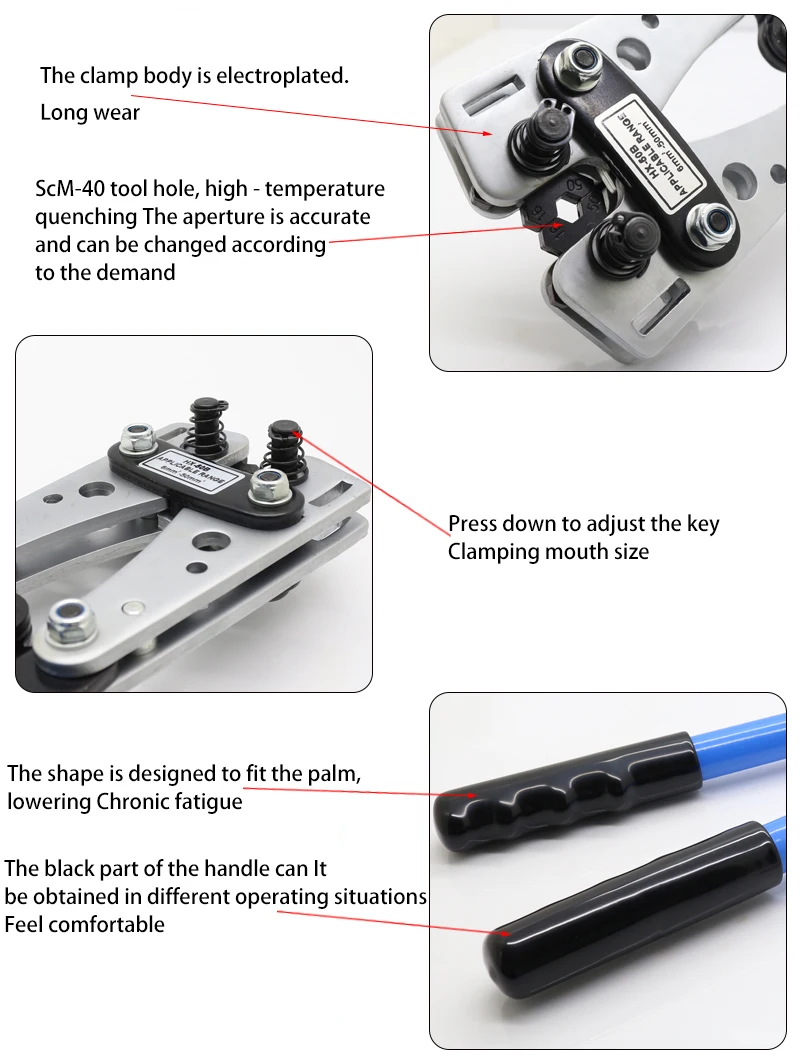 Hand Tools Cable Crimping Pliers 6-50mm2 AWG 8 - 1/0 Suitable For Cable Lug Automobile Copper Ring Terminal Clamper HX-50B