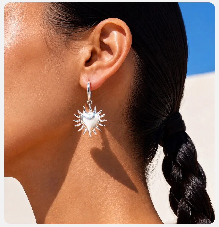 Vnox Neue Trendige Vergoldete Herz-Ohrringe für Frauen Edelstahl Punk Geometrische Spitzige Ohrhänger Party Alltäglicher Schmuck – Detail 3