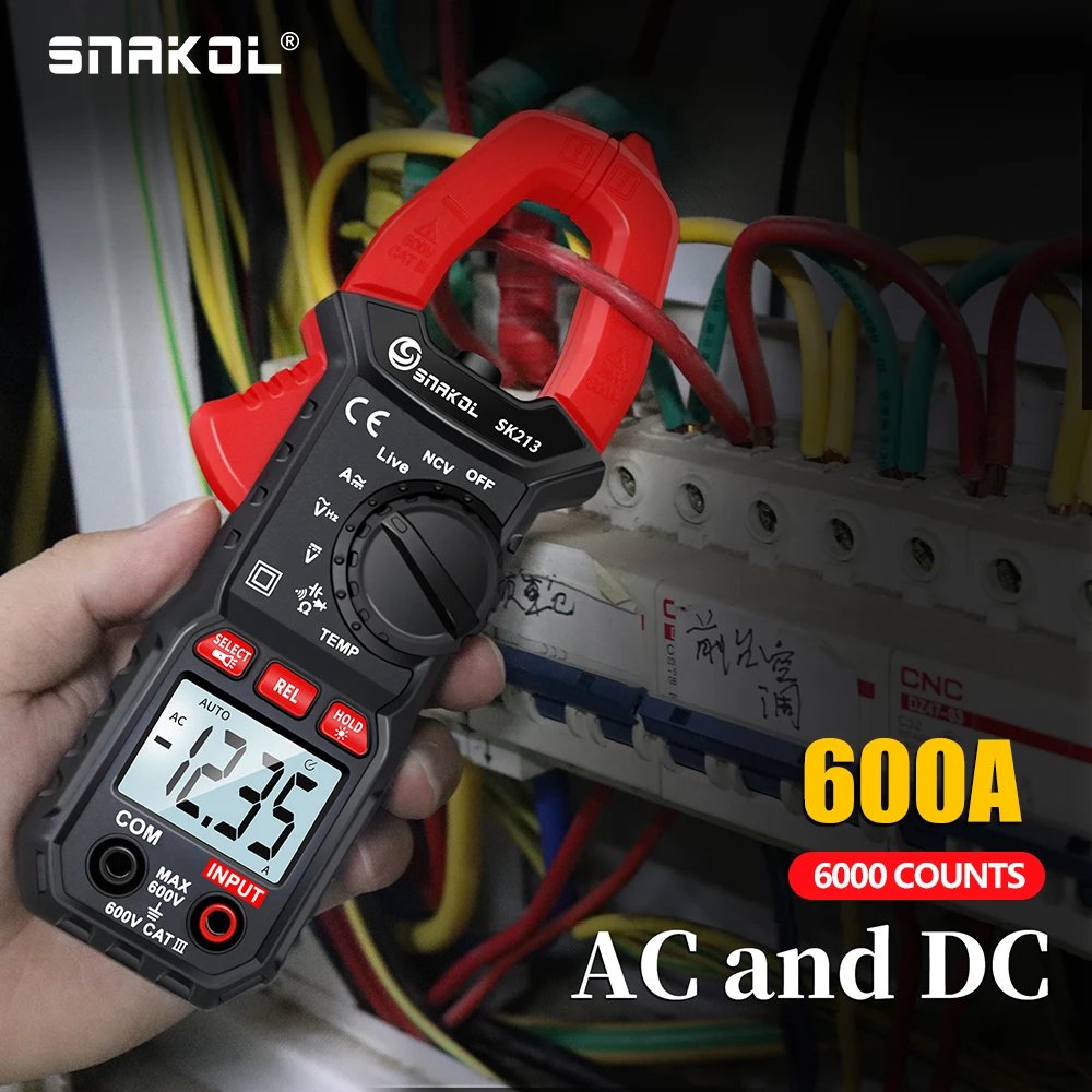 Imagem -02 - Medidor de Braçadeira Digital 600a ac dc Corrente True Rms Amperímetro Alicate Auto Rang 6000 Contagens Multímetro Tensão hz Ohm Ncv Tester Sk213