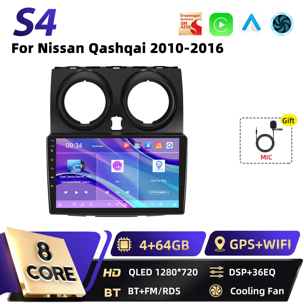 Podofo 8+128G Carplay 2DIN Android Auto Multimedia Speler voor Nissan Qashqai 2006 2007-2016 Intelligente Systemen GPS WIFI FM RDS