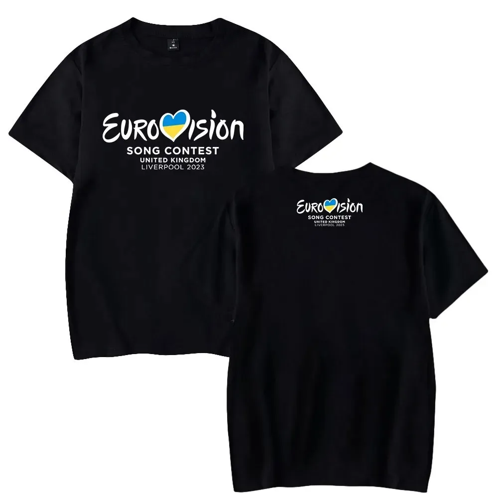 T-shirt de manga curta para homens e mulheres, roupas de moda, top com gola redonda, música eurovision, 2024