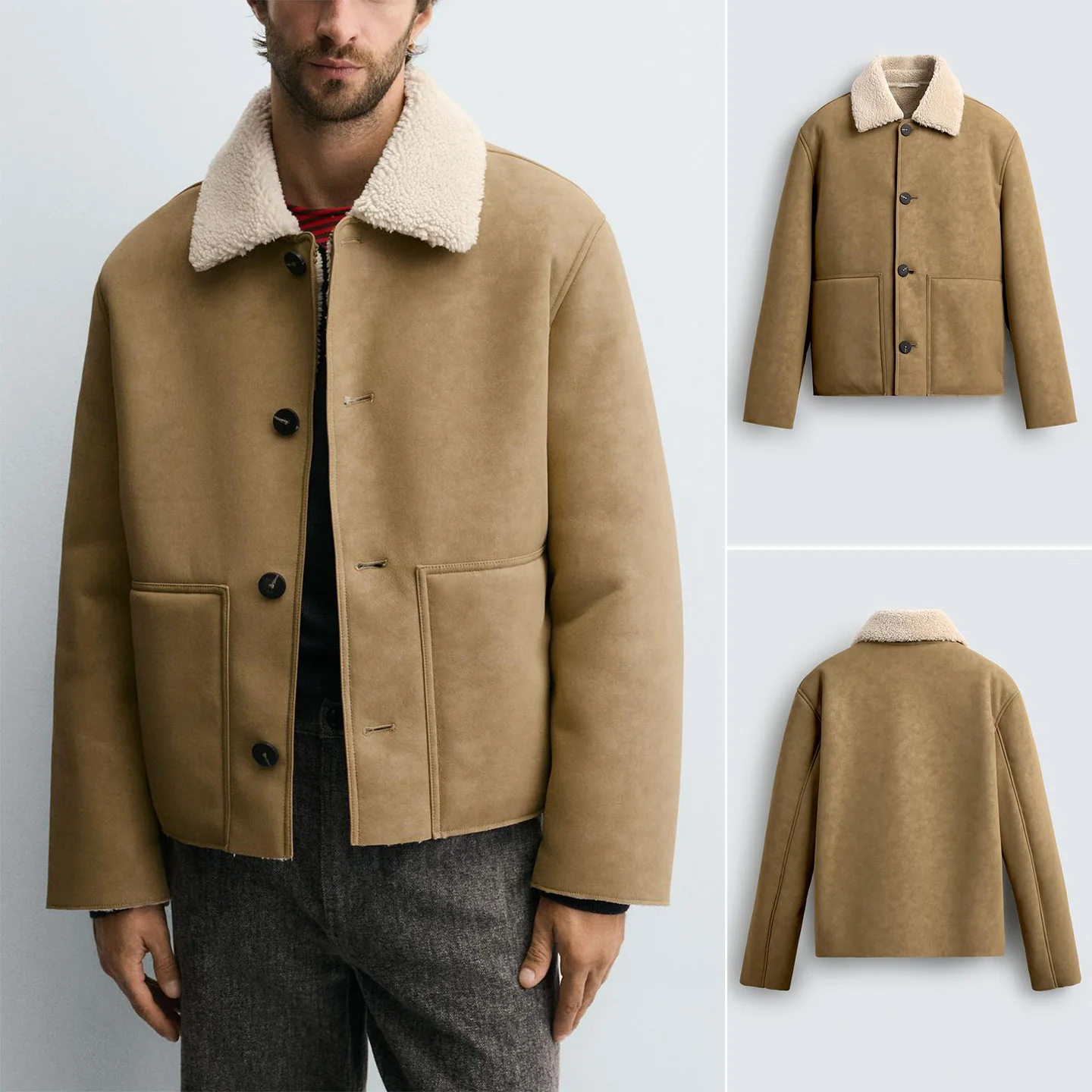 

Double-Sided Fce Jaet Men's Long Sve Collar Zipper Color Blo Casual Outerwear Winter New Arrival 638408