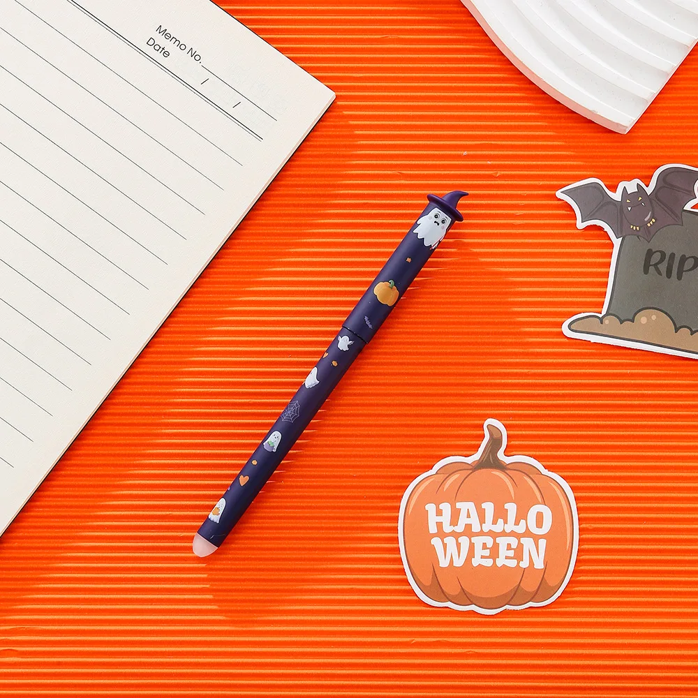 1-6 Stück Halloween löschbare Gelstifte, 0,7 mm Klick-Druckstift-Set, niedliche Geister-, Kürbis- und Fledermaus-Motive, Schreibgeschenk für Schüler, Schule und Büro – Detail 12