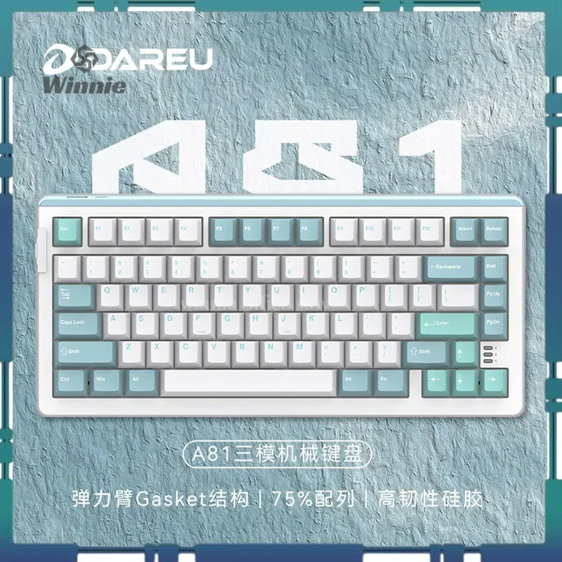 Dareu A81 Gasket Mechanical Keyboard 81keys Typle-c 4000mah White Backlight Pc Transparent Keys Customization Gaming Keyboard
