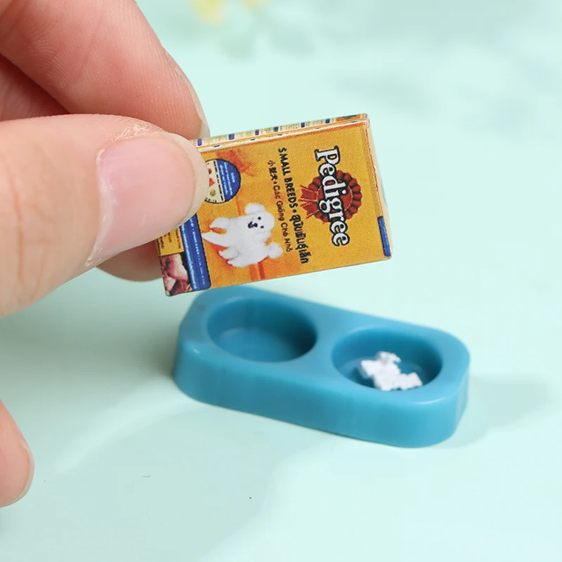 Casa de muñecas en miniatura para perros y gatos, comida con tazón, decoración de jardín de cocina, accesorios para casa de muñecas, 1/12