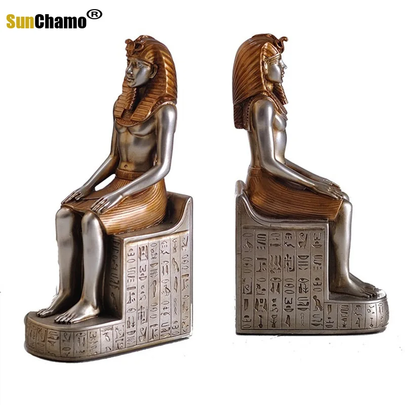 

Sunchamo New 2Pcs/set Ancient Egypt King Pharaoh Bookends Statue Resin Crafts Retro Figure Book End Sculpture Home Decoration