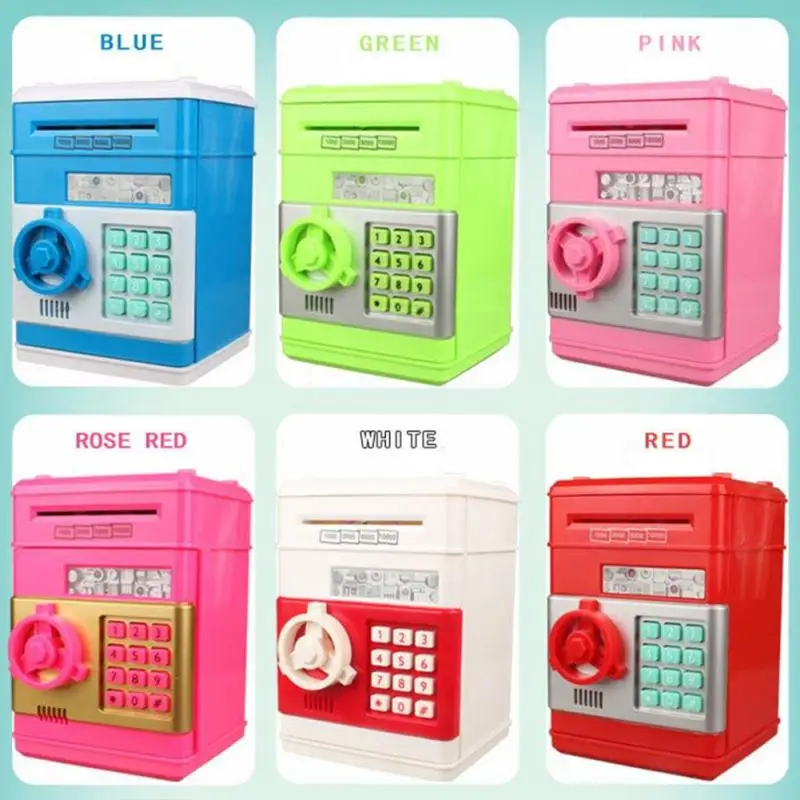 Electronic Piggy Bank Automatic Mini Safe Coins Cash Saving Money Box Password Counter Code Key Lock Coin Bank ATM Child Gift