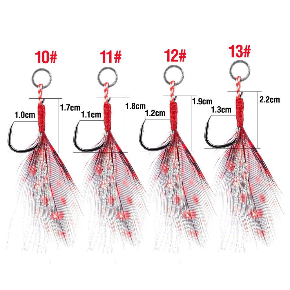 20 Stück Angelhaken mit Feder-Jig-Köderhaken, Angelhaken aus Kohlenstoffstahl, 10 Stück # 11 # 12 # 13 # Slow Single Jigs Assist Hook – Detail 8