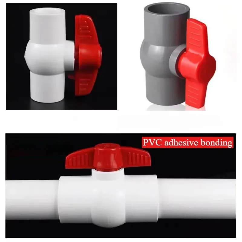1PC ID 20/25/32/40/50/63mm Ball Valve Grey/White PVC Material Garden Water Pipe Fittings Valve Switch Connection Adapter