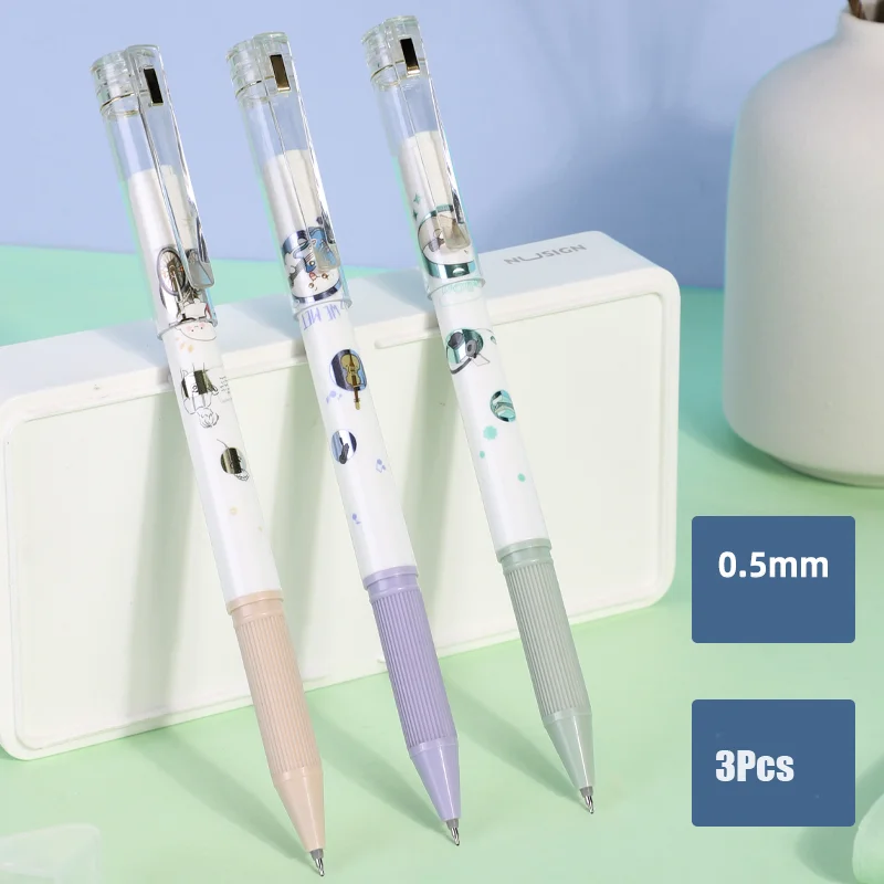 3 шт., гелевые ручки с черными чернилами, 0,5 мм