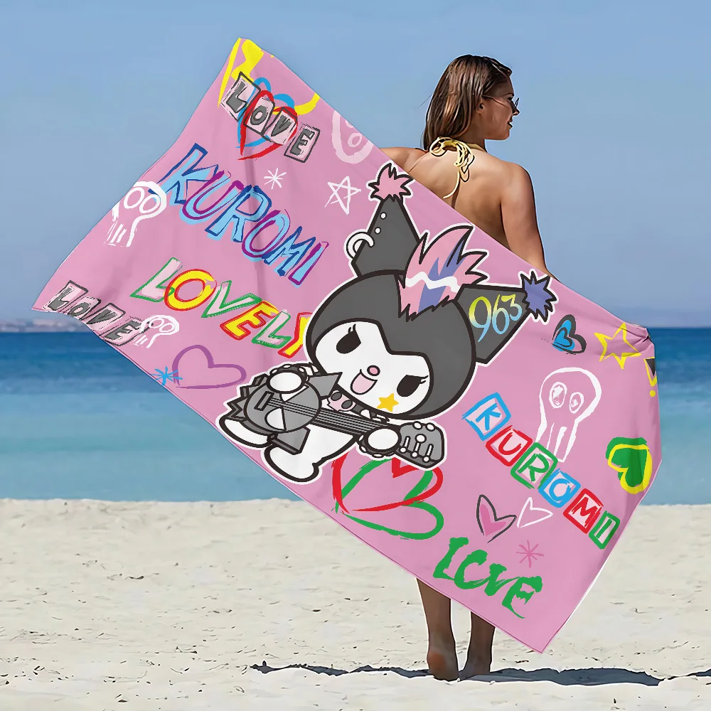 Cartoon Kuromi Y2K Beach Towel Microfiber Sand Free Quick Dry Soft Sandproof Pool Towels Gift for Women Travel Shower Camping