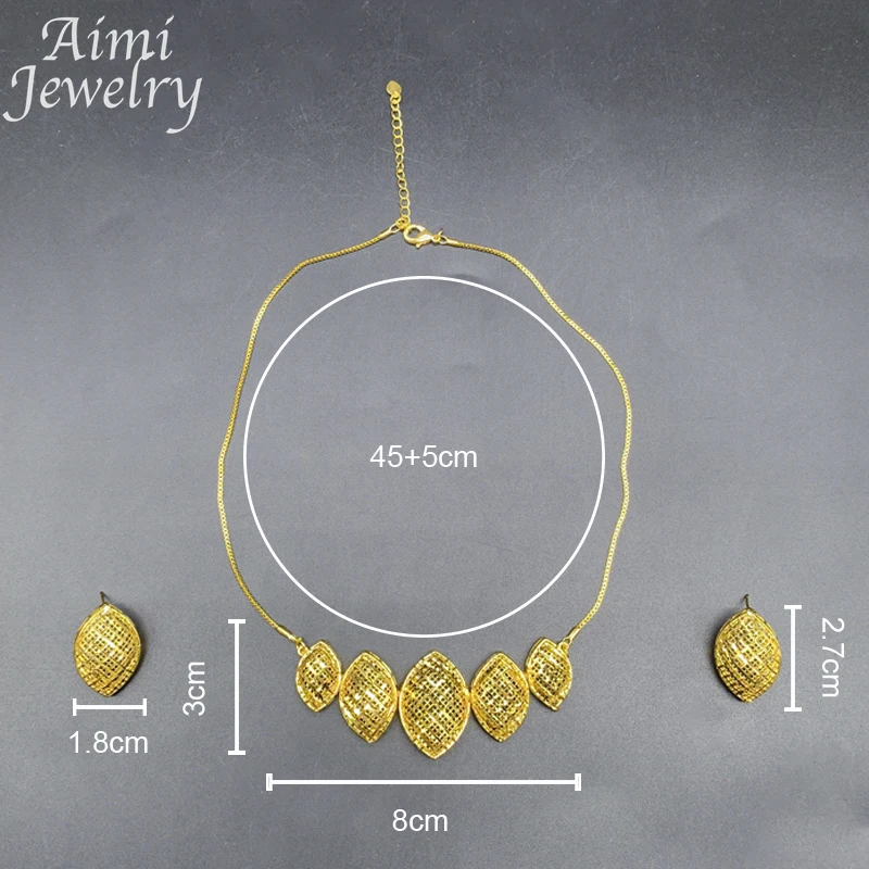 European Simple 18K Gold Plated Jewelry Set for Women Chunky Hoop Earrings Necklace Italian Dubai Bridal Wedding Party Gifts