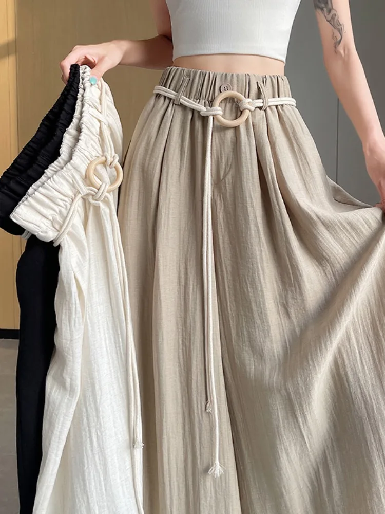 

Женские летние тонкие свободные брюки-палаццо больших размеров с высокой талией, повседневные, струящиеся, в пол, ультрадлинная версия