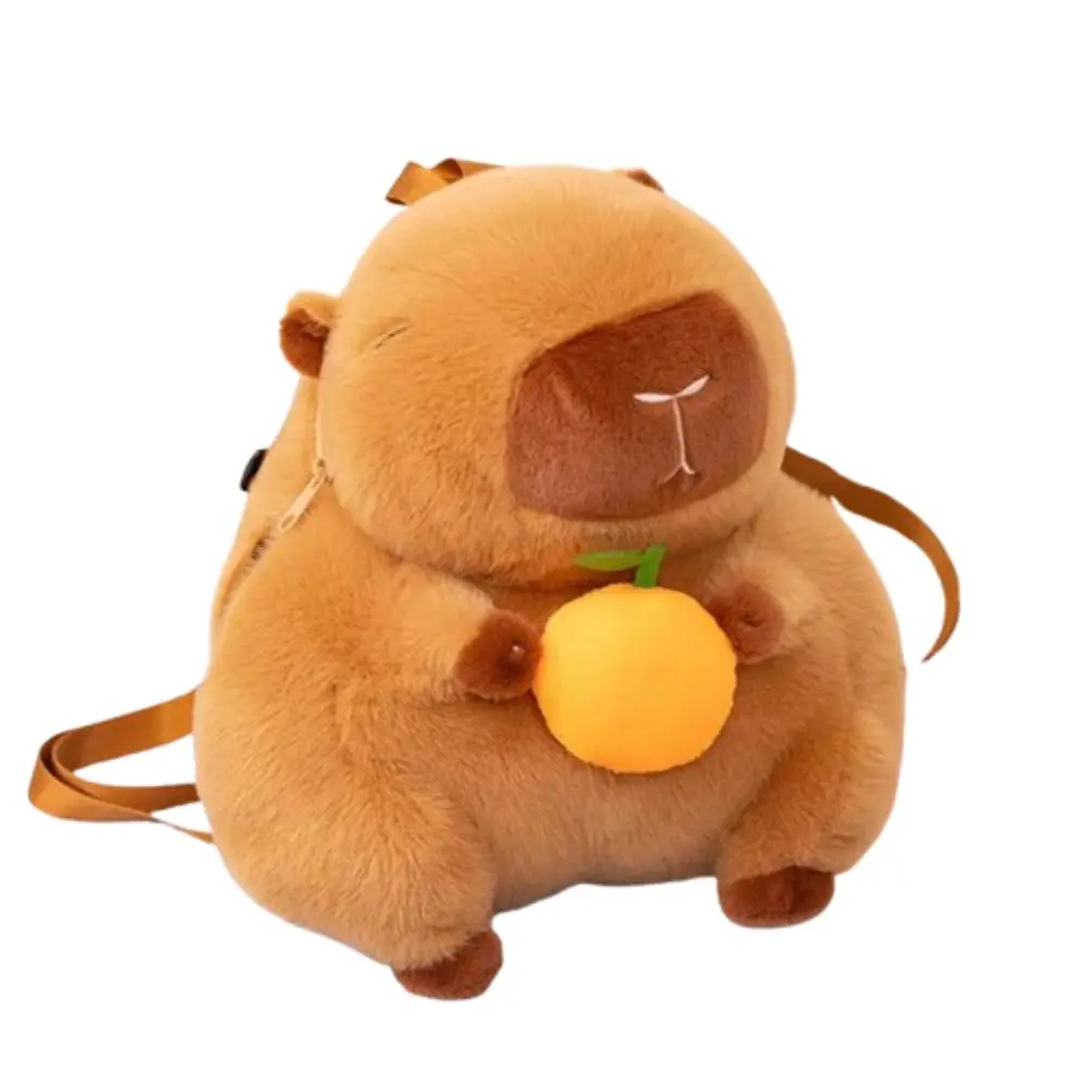 Sac à dos Capybara en peluche à bretelles réglables, Style coréen, marron, chauffe-mains, oreiller PP coton, grande capacité